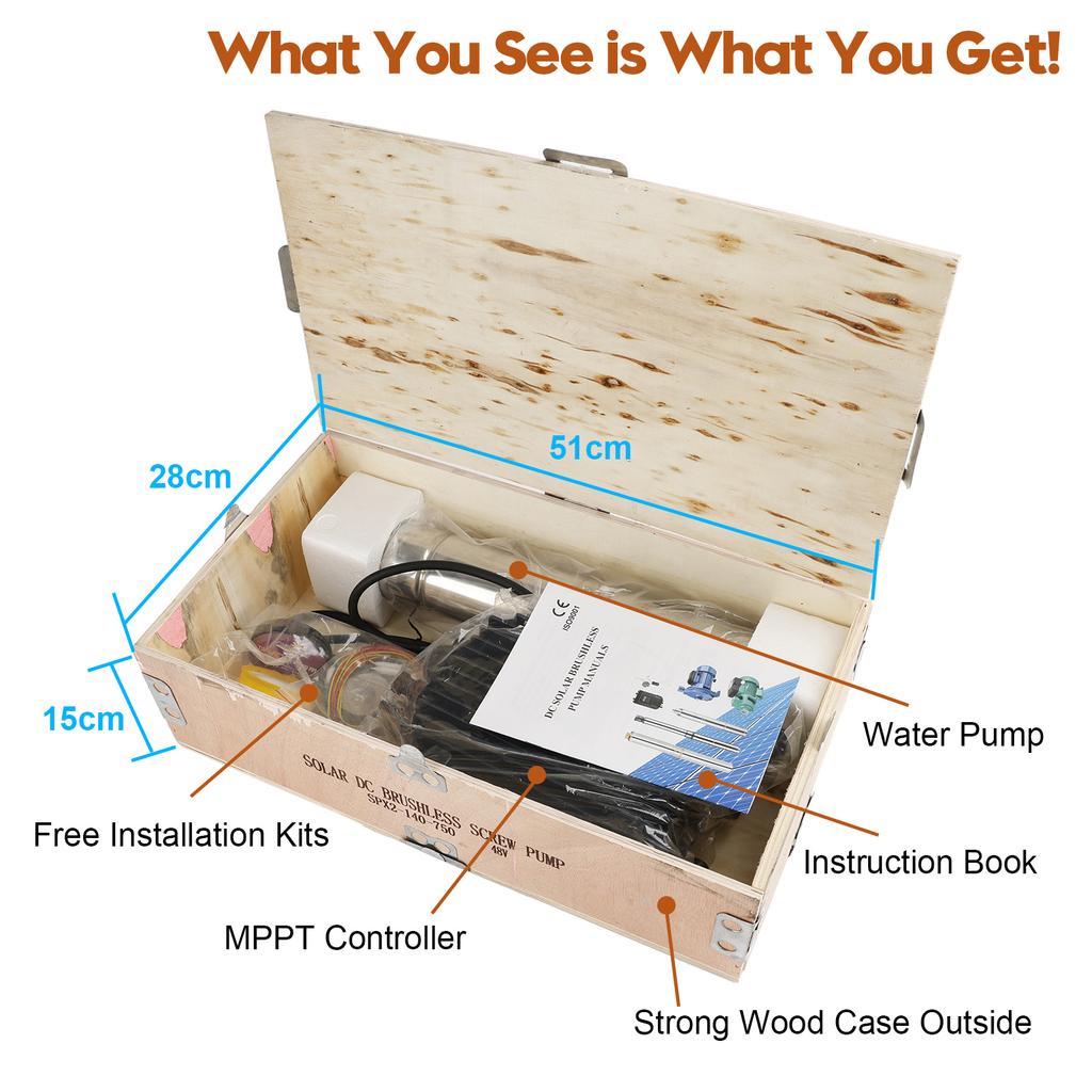 3" 48V 750W MPPT Screw Solar Bore Pump Submersible Deep Well Hole Steel  3" 48V 750W Deep Well Solar Submersible Bore Hole Water Pump Head 140M