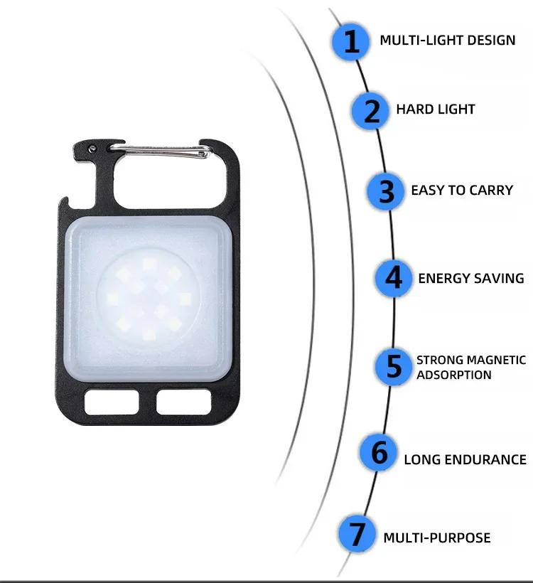 Portable Keychain Light Mini Multifunctional Camping Flashlight USB Rechargeable Work LED Bright COB Pocket Clip Lantern