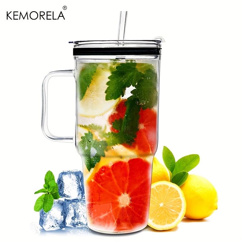 

1/2PCS 40oz Large Glass Tumbler with Straws and Lids Glass Coffee Tumbler with Handle Clear Water Bottle for CarCamping 1L