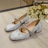 French Word with Mary Jane Women's Shoes Comfortable Low Heel Square Head Single Shoes 2025 New Spring and Autumn Thick Heel Grandma Shoes