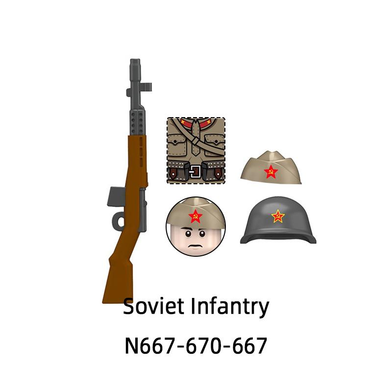 The N667-N670 Soviet Infantry Model Blocks MOC Bricks Set Gifts Toys
