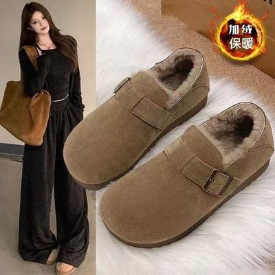 Retro Thick-soled Velvet Birkenstocks Winter New Fluffy Cotton Shoes Thickened Warm Snow Boots