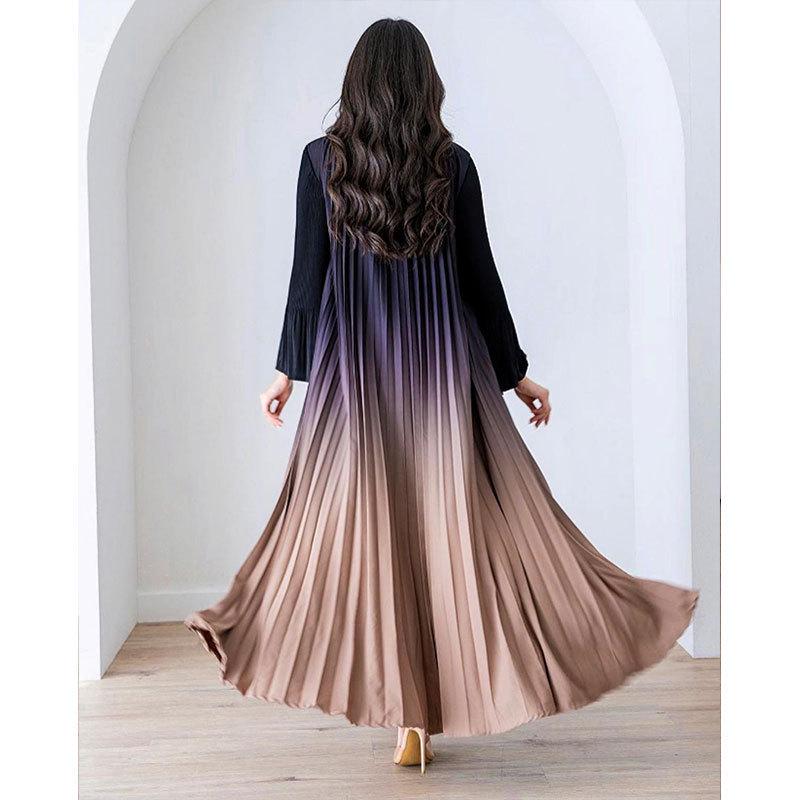 Gradient Color Handmade Pleated Long Sleeve Outerwear - 2024 Spring/Autumn Women's Slimming Robe