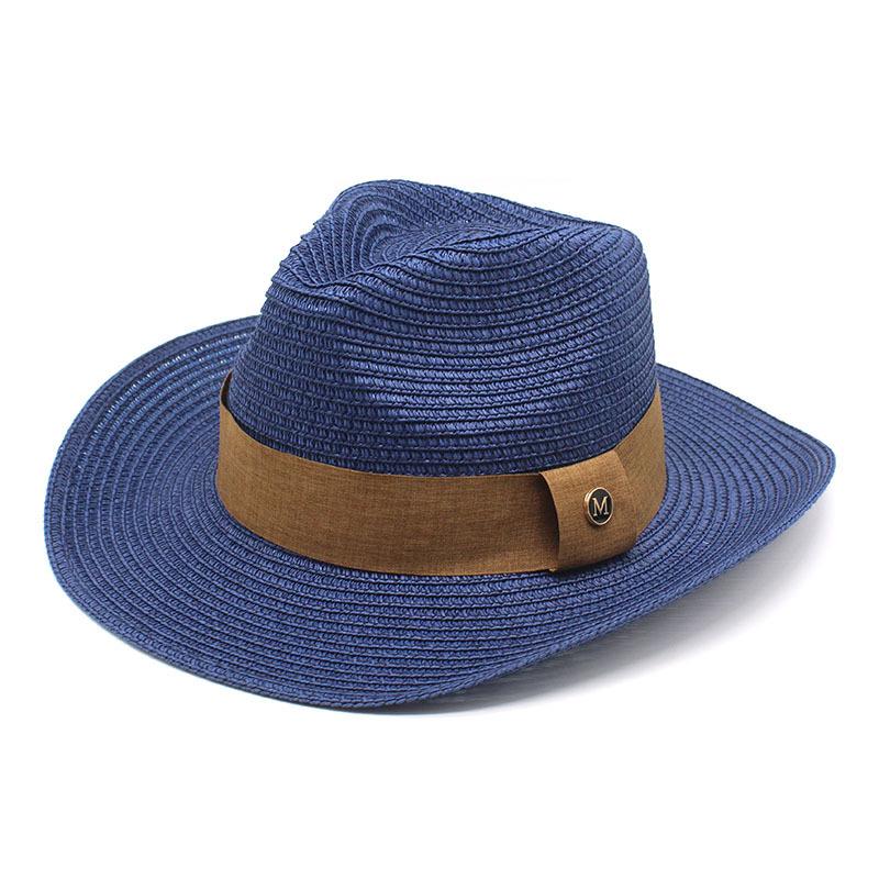 Men'S Straw Hat Summer Big Edge Sun Hat Straw Western Cowboy Top Hat Beach Sun Hat Sun Hat