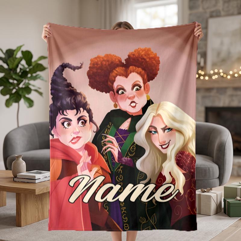 Hocus Pocus Custom Flannel Blankets Soft Warm Cozy Throws for Home Decor Holiday Gifts
