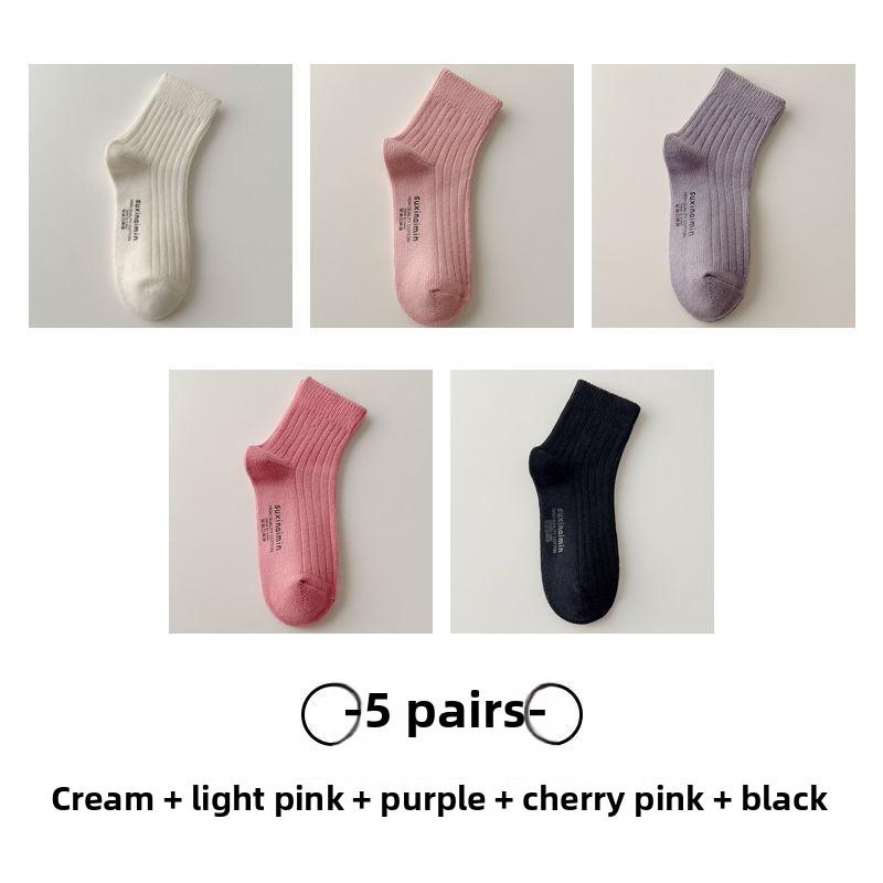 5 Pairs of Women's Autumn Tide All-match Pure Color Simple Cotton Tube Socks