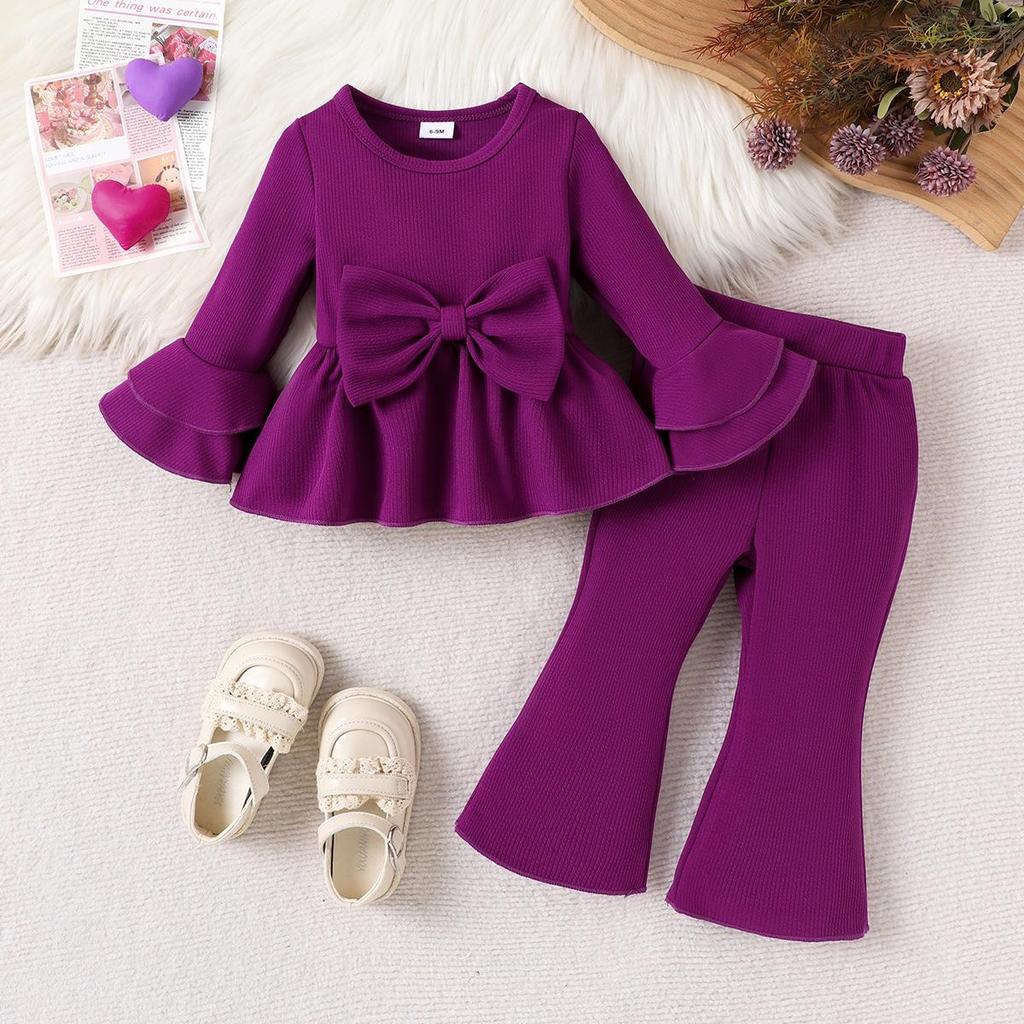 Niebieski komplet z długim rękawem i spodniami dla dziewcząt europejskich i amerykańskich