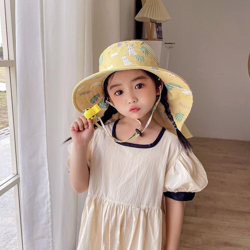 Anti Uv Kids Summer Baby Sun Hat Printed Whistle Shawl Hat For Girls Boys Outdoor Neck Ear Cover Beach Cap