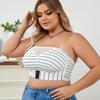 Large Size Black and White Stripes Mesh Pattern Breathable Seamless Underwear Fashionable Side Breast Control Detachable Bra
