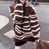 Women's clothing European and American high-end winter clothing round neck pullover zebra striped sweater retro Hong Kong style women's loose outer