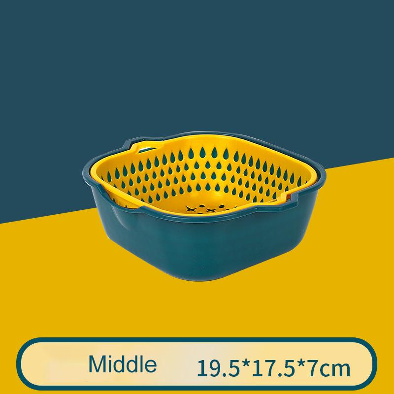 Multifunctional Double-Layer Drain Basket 2PCS/Set Vegetable Wash Basket Plastic Strainer Filter Food Colander Kitchen Gadget