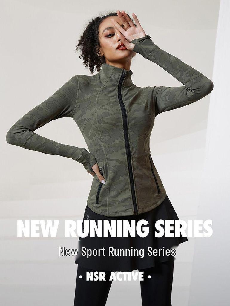 Women's Camouflage Quick-Dry Sports Jacket - Long Sleeve Stand Collar for Running & Yoga