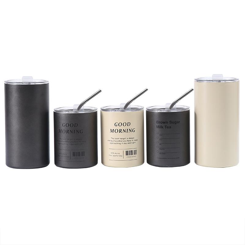 A 304 Stainless Steel Iced Americano Coffee Cup Vacuum Insulated Straight Straw Tumbler for Home Office Portable Use