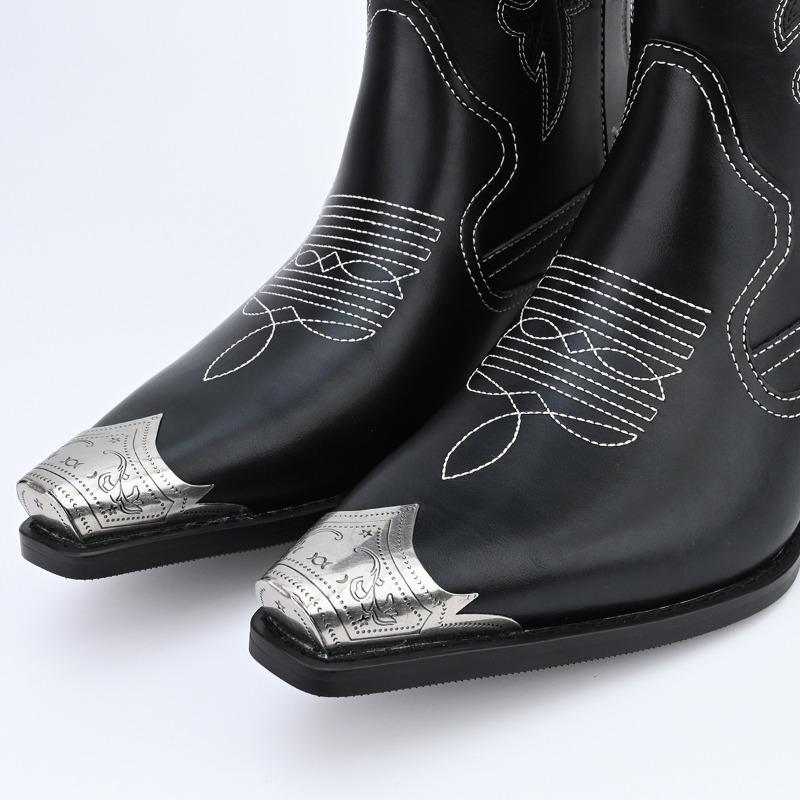 Botas de Moda para Hombre Vintage Bordadas de Punta Casuales Tipo Cowboy Botas Chelsea de Alta Calidad con Puntera Metálica Zapatos de Cuero para Hombre Botas Hombre