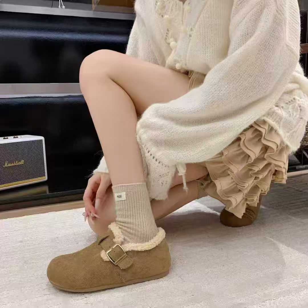 

Flat-soled cotton shoes for women s 2025 autumn and winter new one-pedal women s shoes with fleece Doudou soft-soled Birkenstock fluffy versatile cot 40 хакі