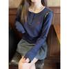 Women Embroidered Design Half Open Collar Long Sleeve Casual Layering T Shirt