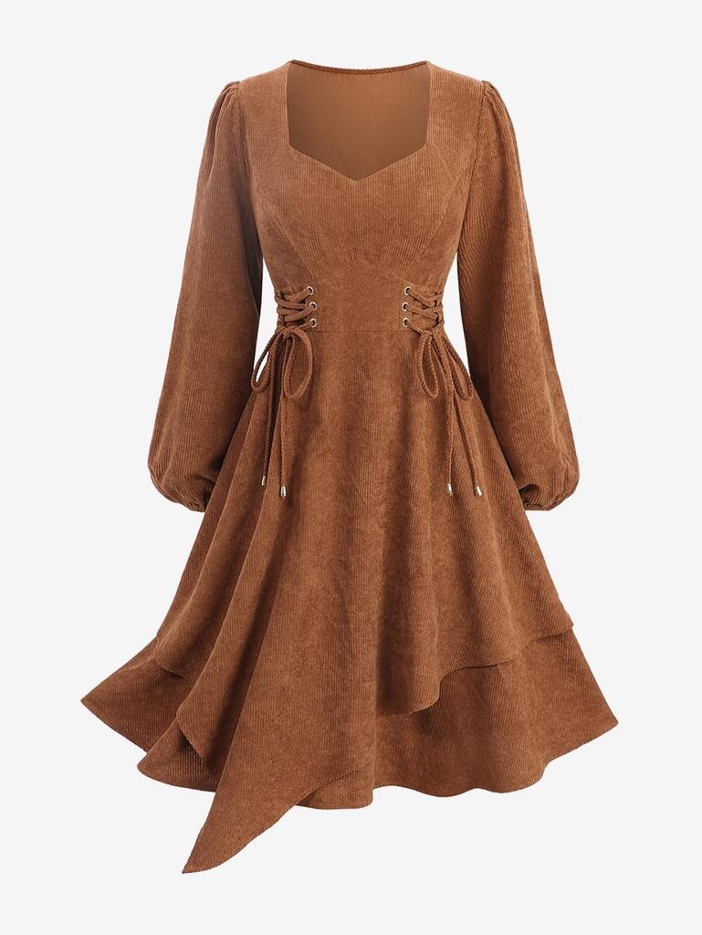 Rosegal Plus Size Ribbed Textured Lace Up Asymmetrical Dress