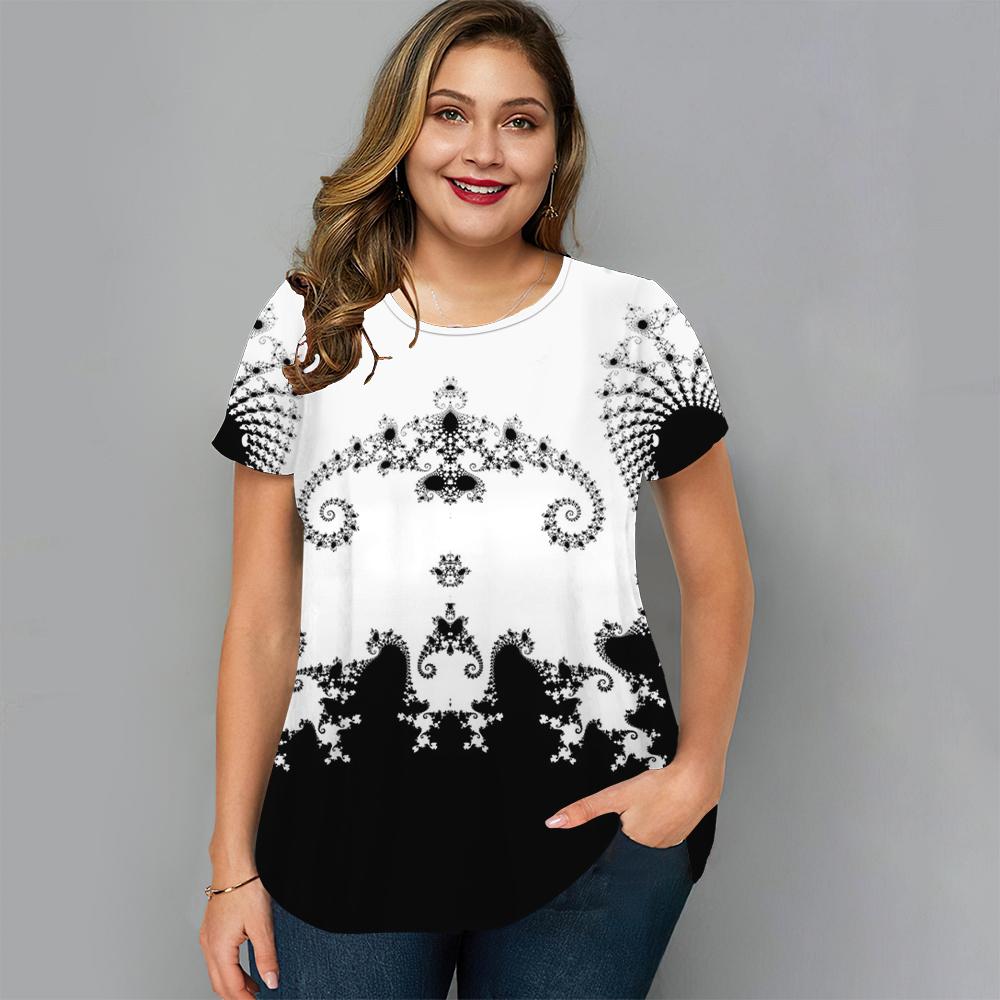 Summer Round Neck Floral Graphic 3D Print Top Fashionable Casual Short Sleeved Plus Size Women's T-shirts