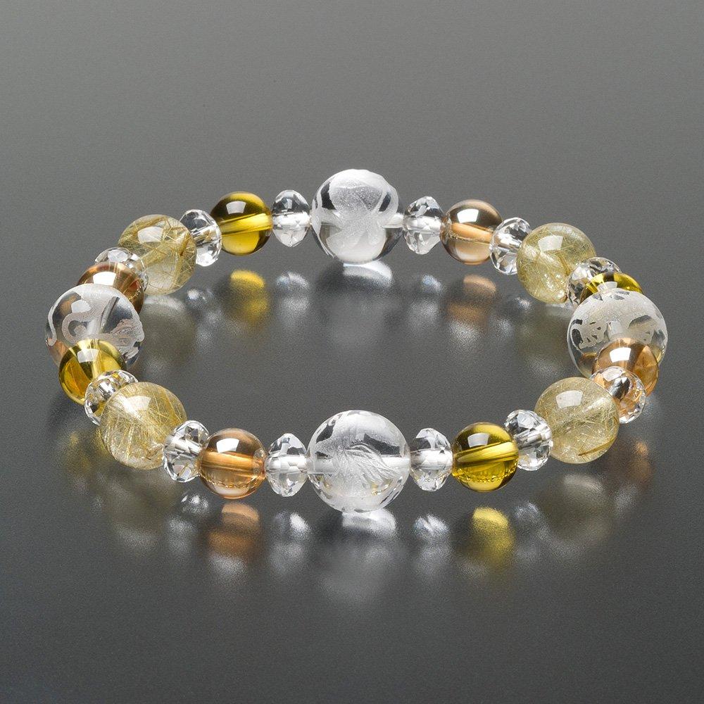 

Buddhist Altar Shop Takita Shoten Special Selection Four Gods Bracelet with 10mm Rutilated Quartz, 8mm Citrine & Gold Aura, and Genuine Crystal Star