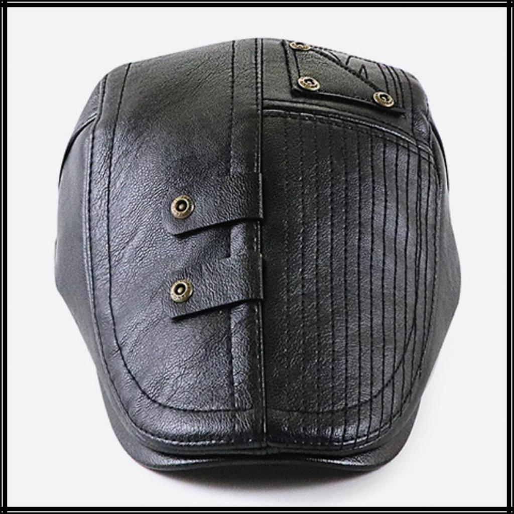 White Fang Hunting Retro Leather and PU Stylish for CZ569 Cap, Stitched, Cool, Leather, Dandy, Adults, Men's, (Navy)