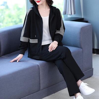 Middle-Aged Women's Casual Plaid Two-Piece Autumn Set