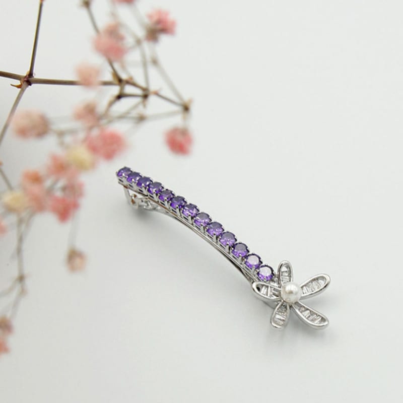 

J.Lauren Pearl Flower Purple Cubic Auto Hair Pin H01431 single type