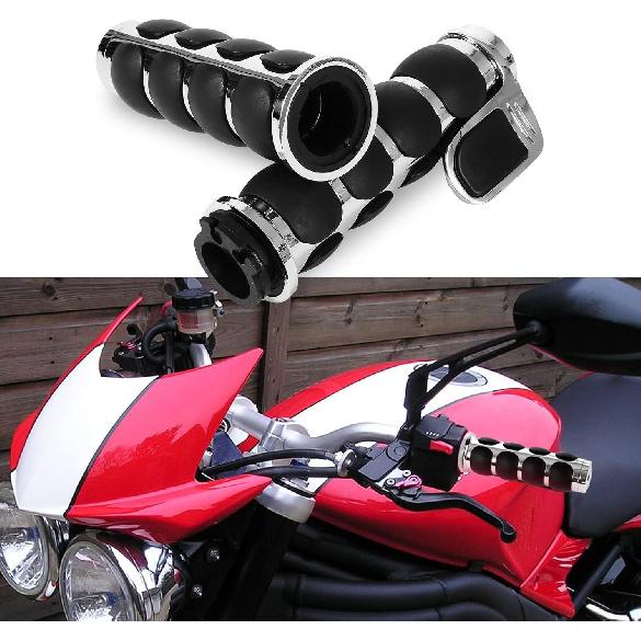 Motorcycle Handle Grips Universal 1'' Chrome Hand Grips with Anti-Slip Rubber Design and Throttle Assist Fit for Harley Yamaha Suzuki Honda Kawasaki