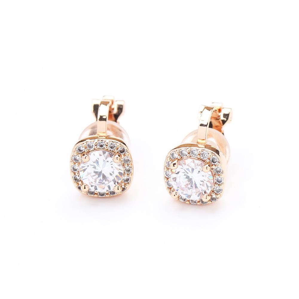 Classic Versatile Stone Set Rose Gold Princess Square Earrings Gold Plated Fashion No Pierced Earrings Geometric Earrings Women's