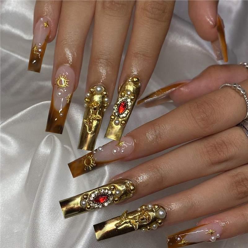 24-Piece Pink Gradient Ombre Glitter Diamond False Nail Set
