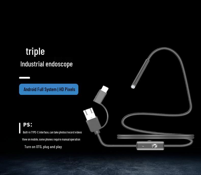 3-in-1 HD Endoscope 7mm Mobile Phone Probe Car Repair Borescope