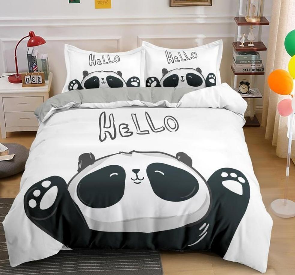 Cartoon Cute Panda Duvet Cover 3D Printed Bedding Set Children Gift Girls Single Large King Size 3-Piece Set with 2 Pillowcases
