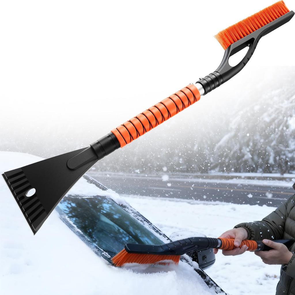 27'' Snow Brush And Ice Scrapers For Car Windshield [One-Wipe Clean] Detachable Snow Brush For Car With Ergonomic Foam Grip For Cars, Trucks, SUVs