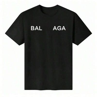 Unisex Zwart T-shirt Met BAL AGA Tekstprint Ronde Hals Korte Mouw - T-shirts