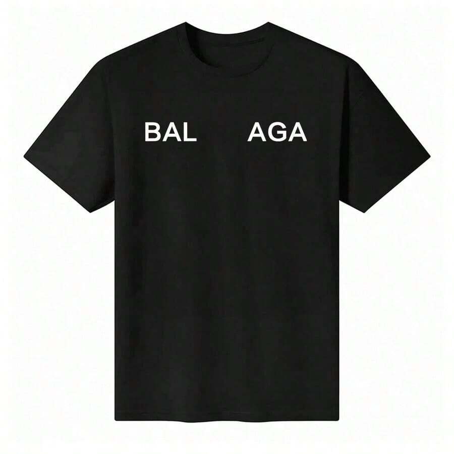 

Unisex Black T-Shirt With BAL AGA Text Print Round Neck Short - Sleeve - Shirts S