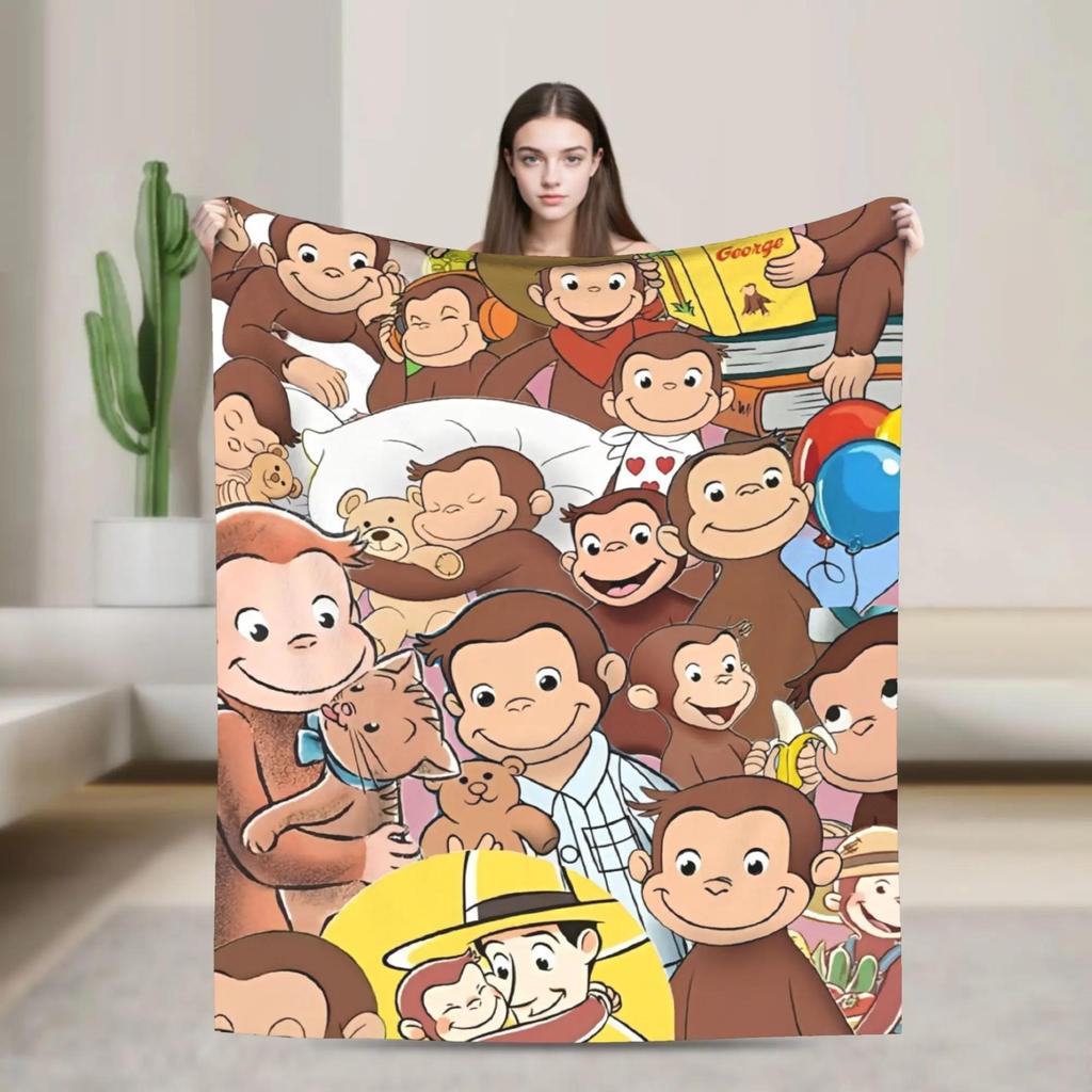 Cartoon Curious George Blanket Super Warm Quality Bedding Throw for Winter Travel Living Room or Funny Bedspread