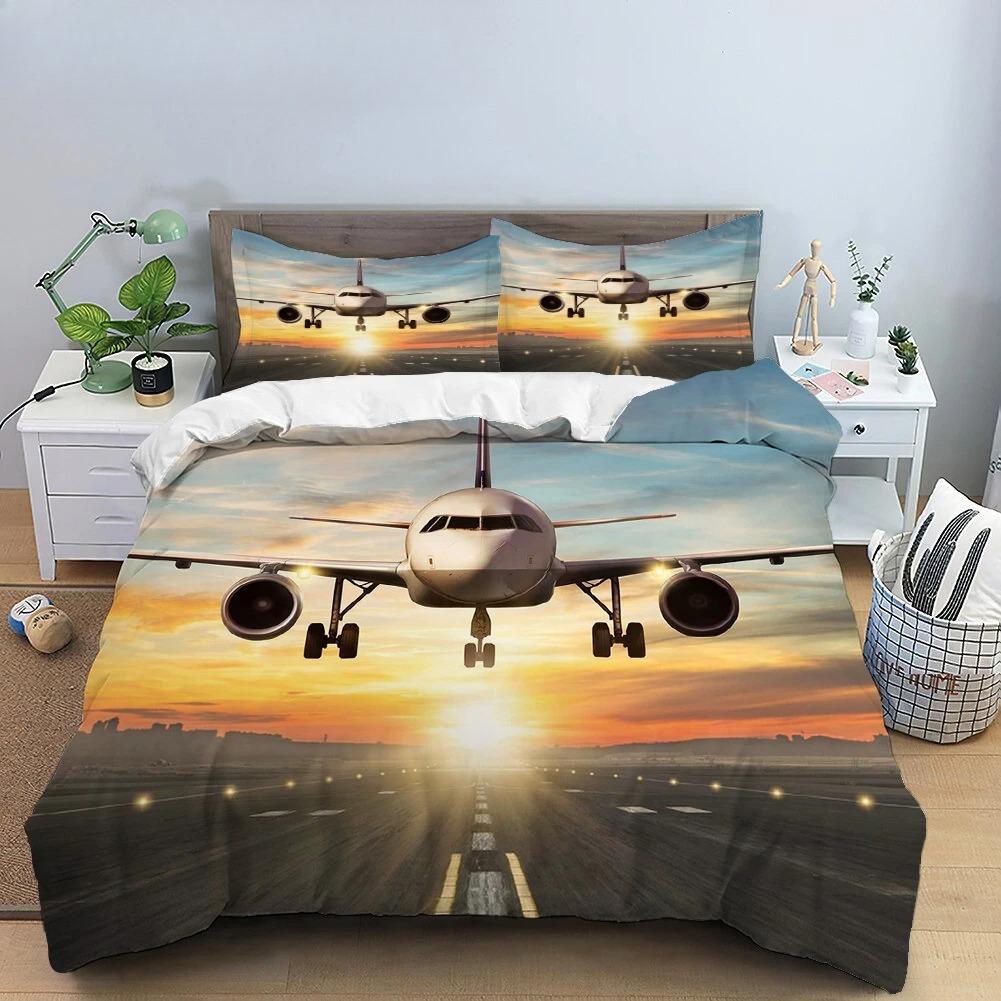 Airplane King Queen Full Duvet Cover Vintage Fighter Bedding Set for Kids Teens Adults Sky Clouds Grey 2/3pcs Soft Quilt Cover