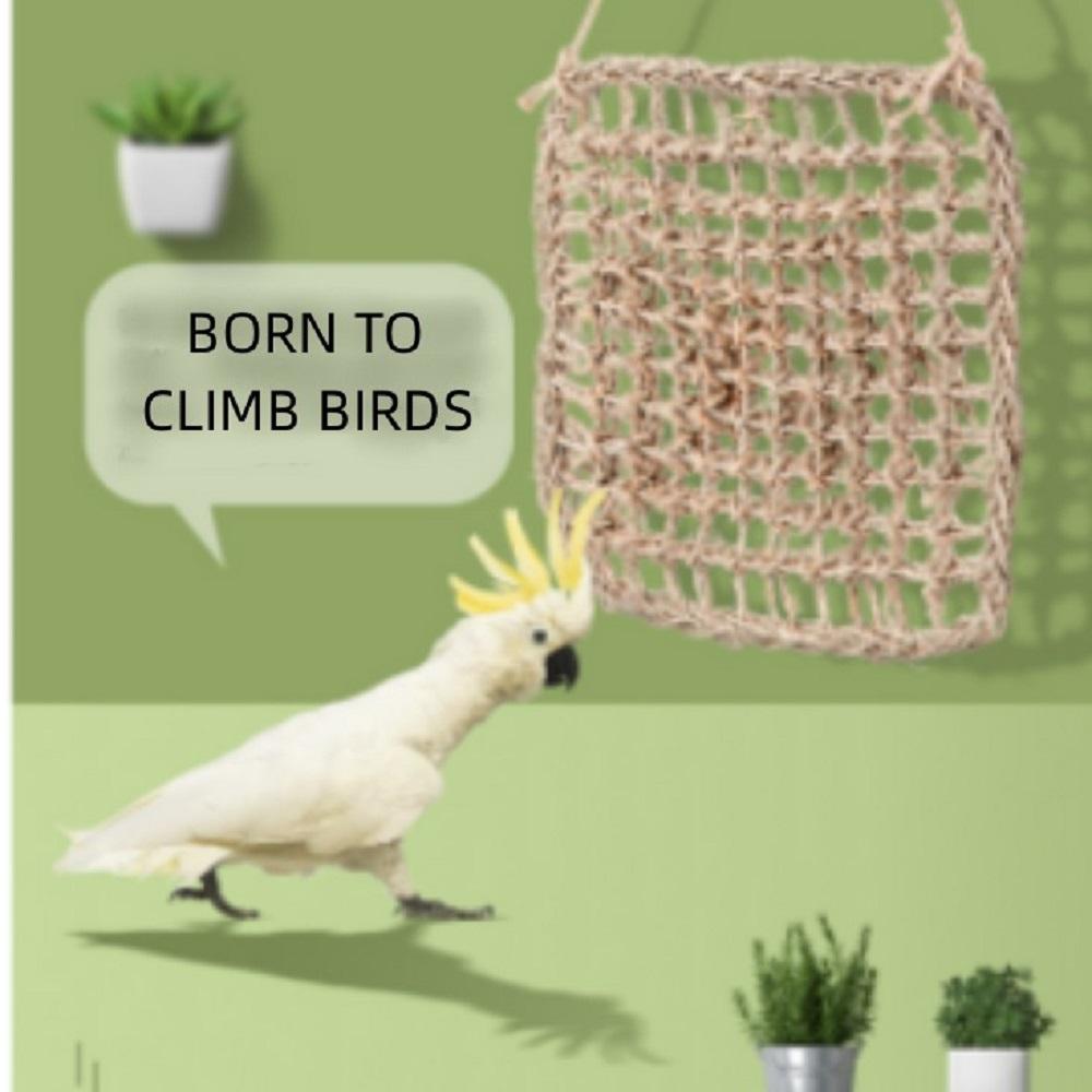 Parrot Climbing Net Swing Toy Ladder Nibbling Toy Grass Woven Net Hanging Hammock
