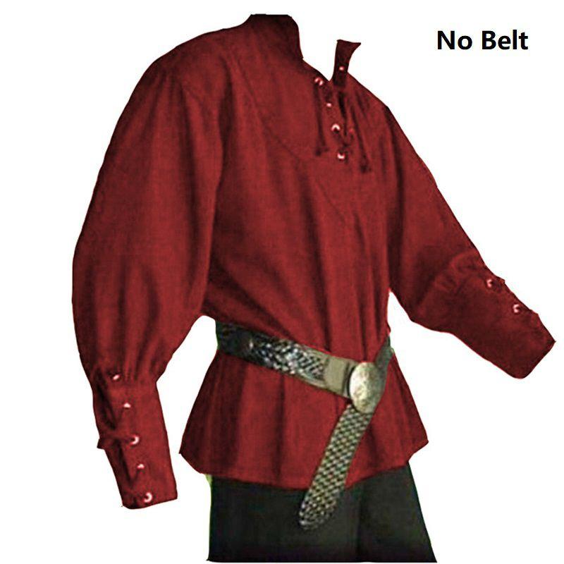 

Medieval Renaissance Men Stand-up Collar Knight Top Lace Up T-shirt Costume For Stylish Cosplay