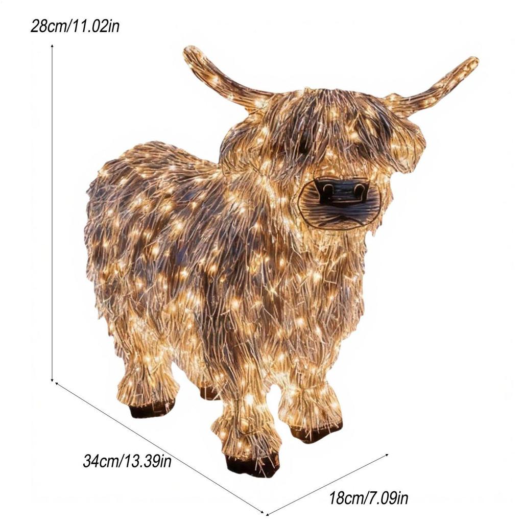 Vaca Highland de Palha Luminosa 3D 11 Polegadas de Altura Vaca de Resina Iluminada Estatueta Decoração de Jardim ao Ar Livre Quintal Gramado Casa de Fazenda Varanda Fazenda