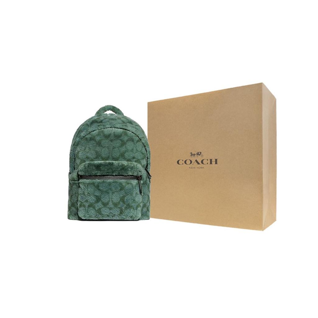 Coach Charter 30 Klassischer Monogramm-Print Reißverschluss Wolle-Leder-Mischgewebe Rucksack Großer Herrenrucksack Grün CC079-PST