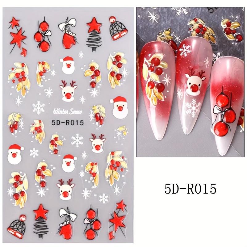 1 Sheet 5D Embossed Christmas Nail Art Stickers - Santa Claus, Reindeer, Neon Lights & Snowflakes Self-Adhesive Nail Decals