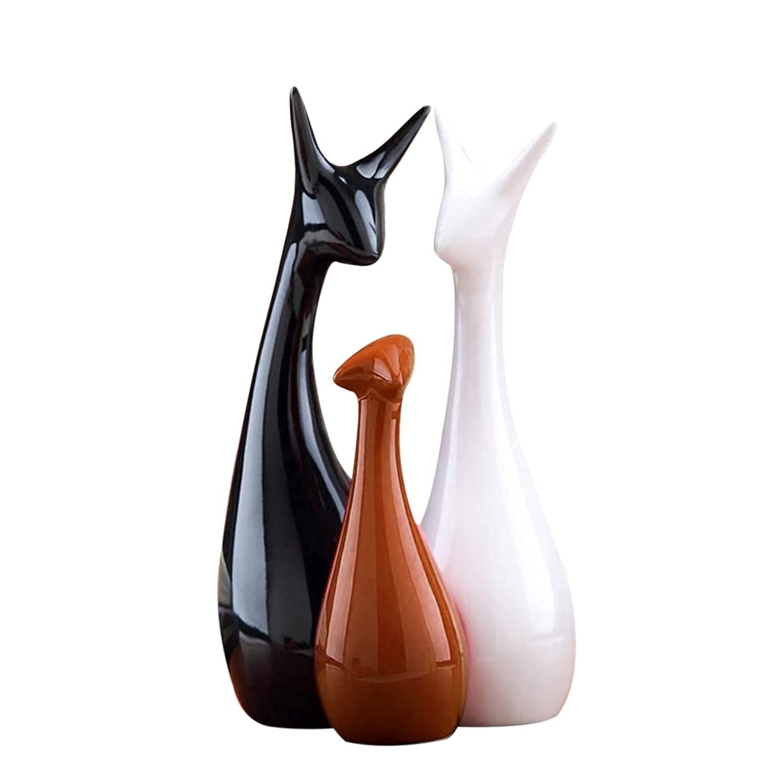 

Home Decor Lucky Deer Statue Family Ceramic Figures - (Set of 3, Black,Brown,White)