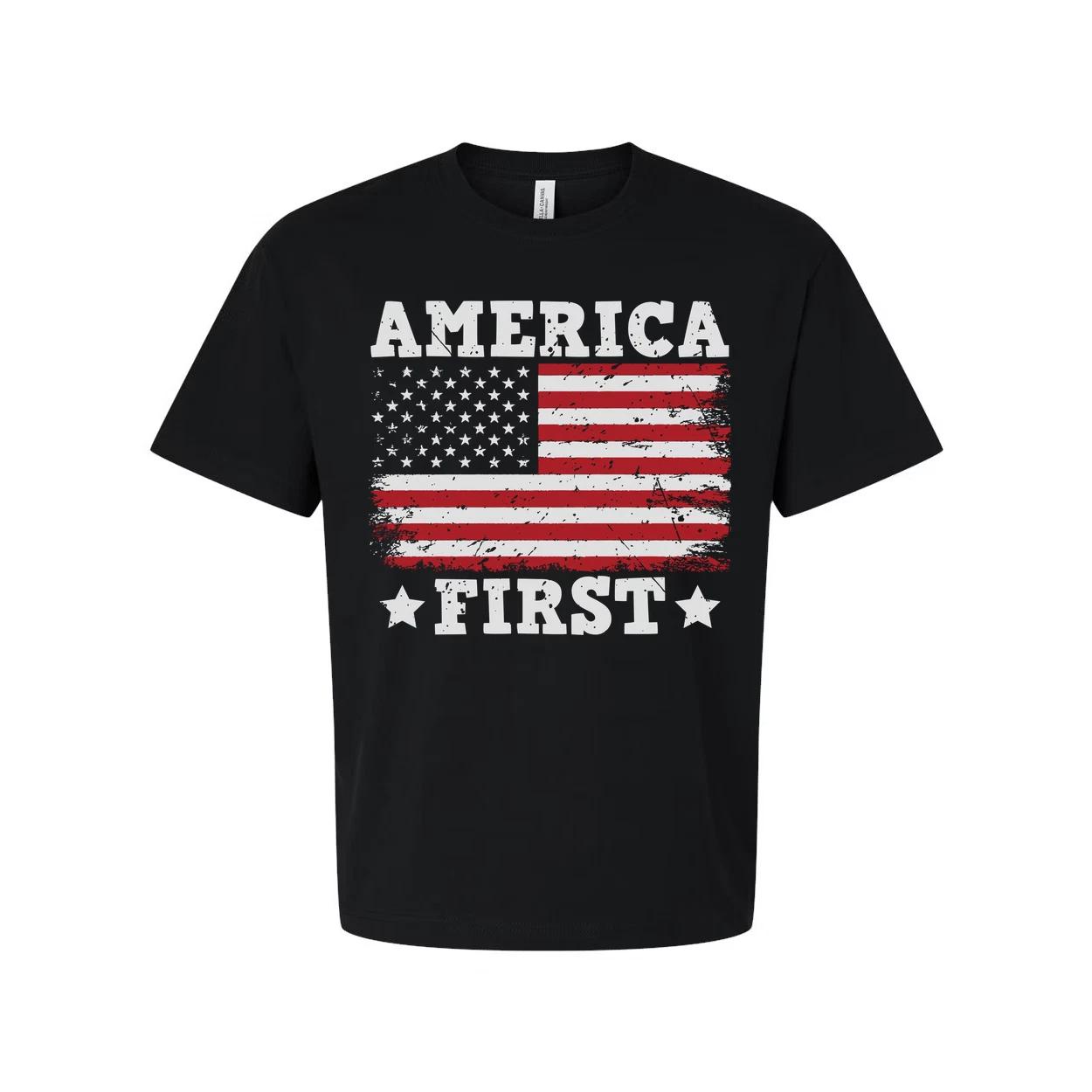 

America First Distressed Flag Graphic T Shirt For Unisex Adults Everyday Casual L