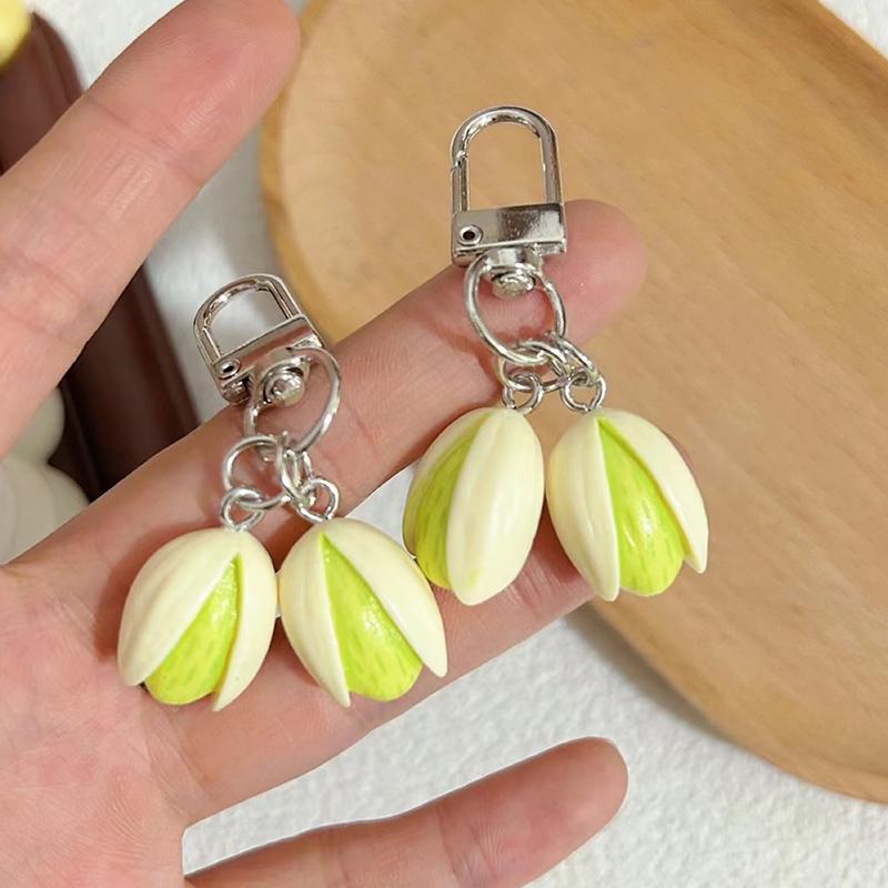 

2Pcs Good Luck Persimmon & Peanut Keychain Set Cute Bag Charm for Women Kawaii Accessory B