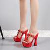 Damenschuhe, Sandalen, lässig, Nieten, einfarbig, dicker Absatz, Sandalen, sexy Nachtclub, 1106-Serie, 14 cm Absatz, 4 cm Plattform, LFD