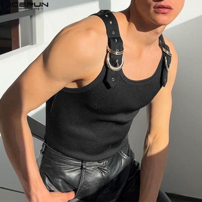 Pánská letní bez rukávů patchworkový pásek s žebrovaným nátělníkem