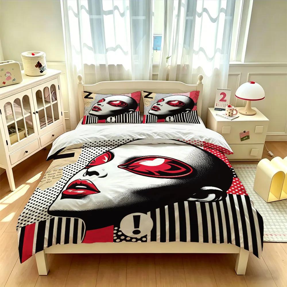 3PCS Pop Art Cool Girl Bedding Set, Coreless Soft Bedding Decoration, Machine Washable