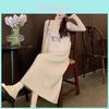 Classic Knit Fabric Suspender Dress For Women With Long Sleeves For Autumn Winter Style