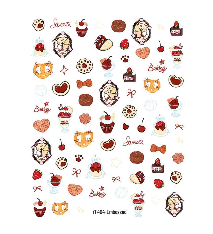 Bestseller 3D Chocolate Dessert Nail Art Stickers - Waterproof DIY Embossed Decals.