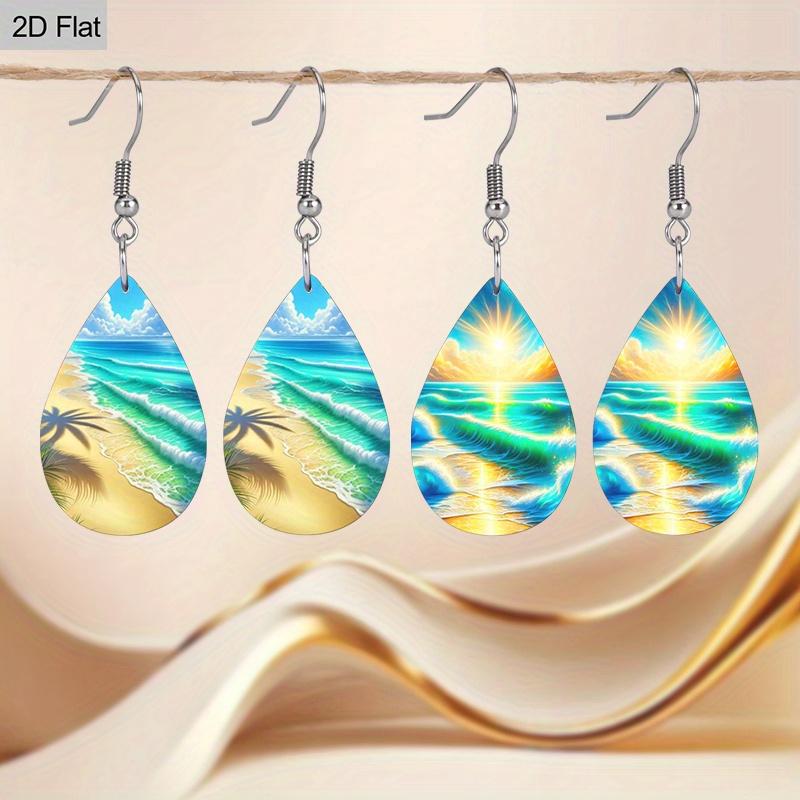 

2 пары серег в океанском стиле, приморские, пляжные, солнечные, кожаные серьги-капли, праздничные подарки для друзей, модные аксессуары, элегантные серьги 2 Pairs